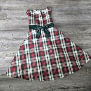 3T Girls Plaid Strapless Dress with Green Bow